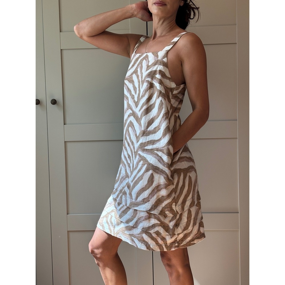 Time and Tru Zebra Animal Print Shift Dress Brown Cream Mini Small 4-6